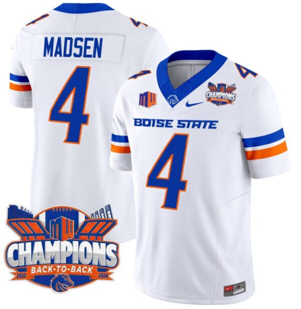 Men's Maddux Madsen Jersey #4 Boise State Broncos Back To Back Champions White