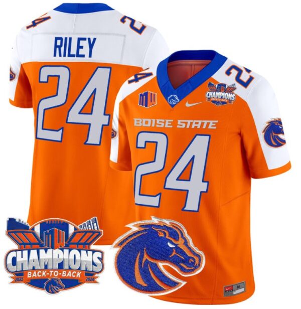 Men's Dylan Riley Jersey #24 Boise State Broncos Back To Back Champions Orange Alternate