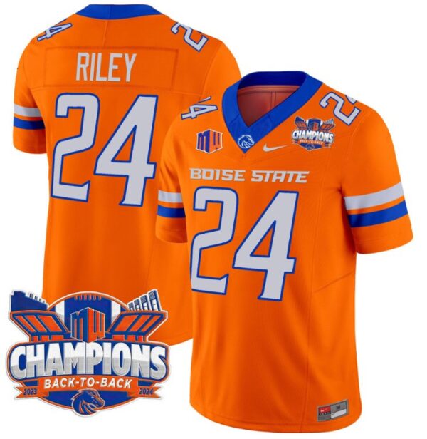 Men's Dylan Riley Jersey #24 Boise State Broncos Back To Back Champions Orange