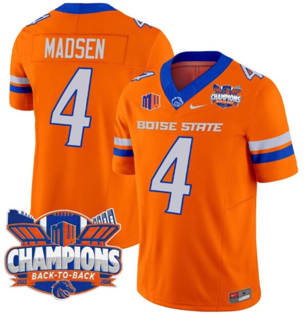 Men's Maddux Madsen Jersey #4 Boise State Broncos Back To Back Champions Orange