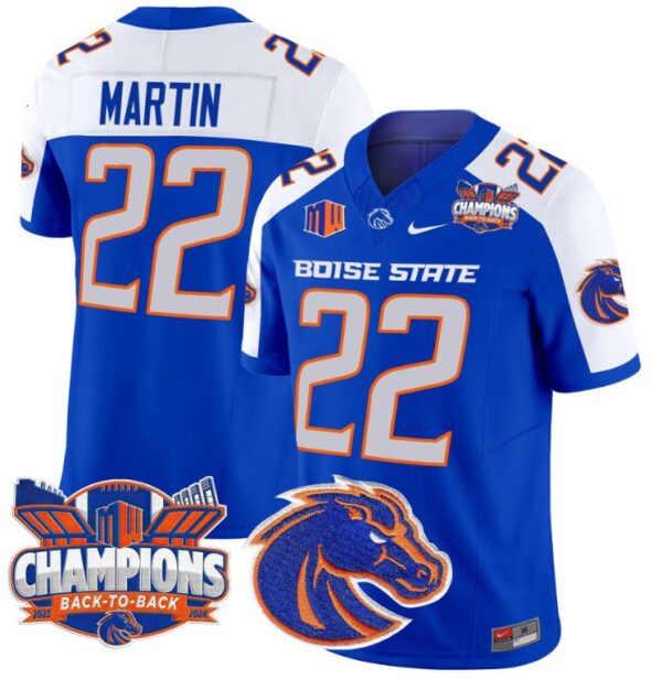 Men's Doug Martin Jersey #22 Boise State Broncos Back To Back Champions Royal Alternate