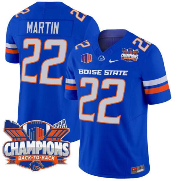 Men's Doug Martin Jersey #22 Boise State Broncos Back To Back Champions Royal