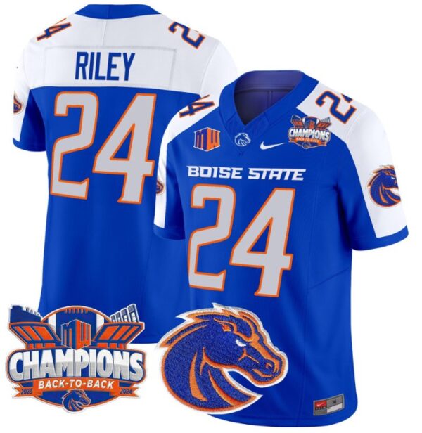 Men's Dylan Riley Jersey #24 Boise State Broncos Back To Back Champions Royal Alternate