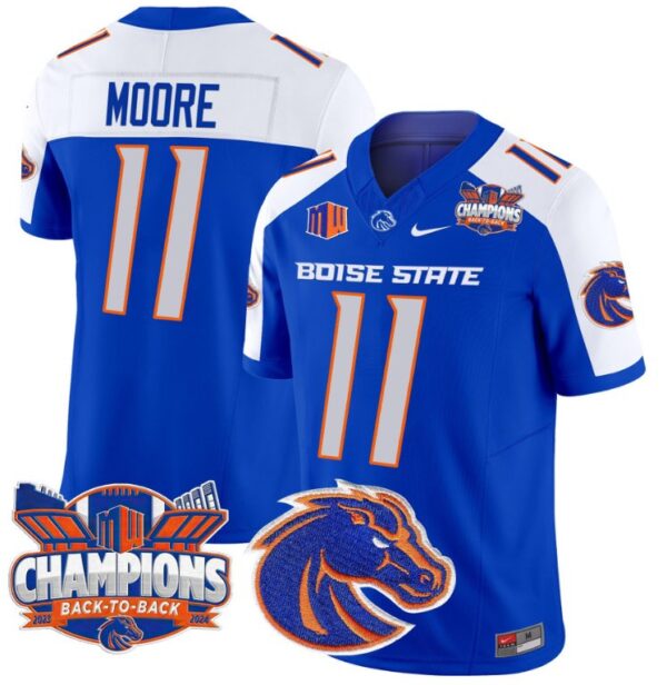 Men's Kellen Moore Jersey #11 Boise State Broncos Back To Back Champions Royal Alternate