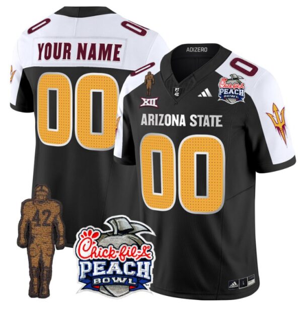 Men's Custom Sun Devils Pat Tillman Jersey Arizona State Peach Bowl V2 Black Alternate