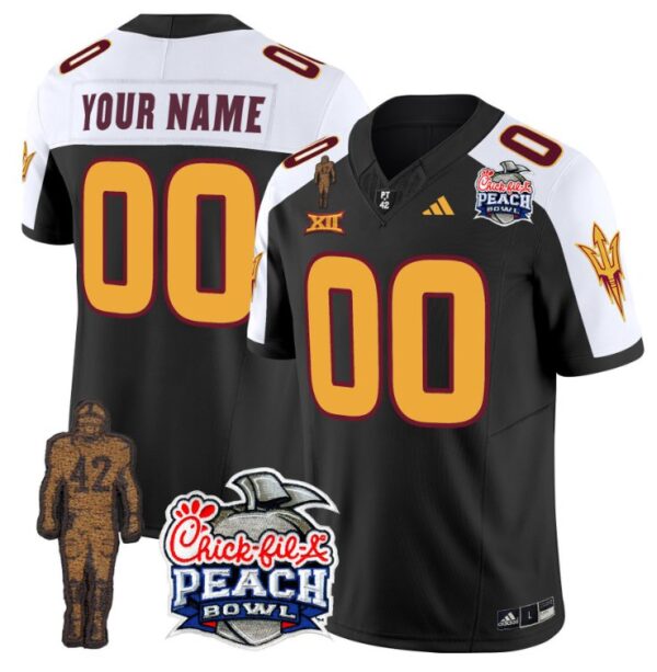 Men's Custom Sun Devils Pat Tillman Jersey Name, Number Peach Bowl Patch Black Alternate