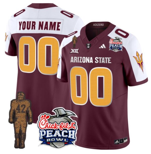 Men's Custom Sun Devils Pat Tillman Jersey Arizona State Peach Bowl V2 Maroon Alternate