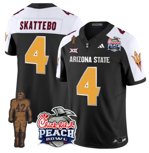 Men's Cam Skattebo Jersey #4 Arizona State Peach Bowl Patch Football V2 Black Alternate