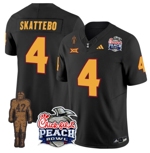 Men's Cam Skattebo Jersey #4 Sun Devils Pat Tillman Peach Bowl Patch Black