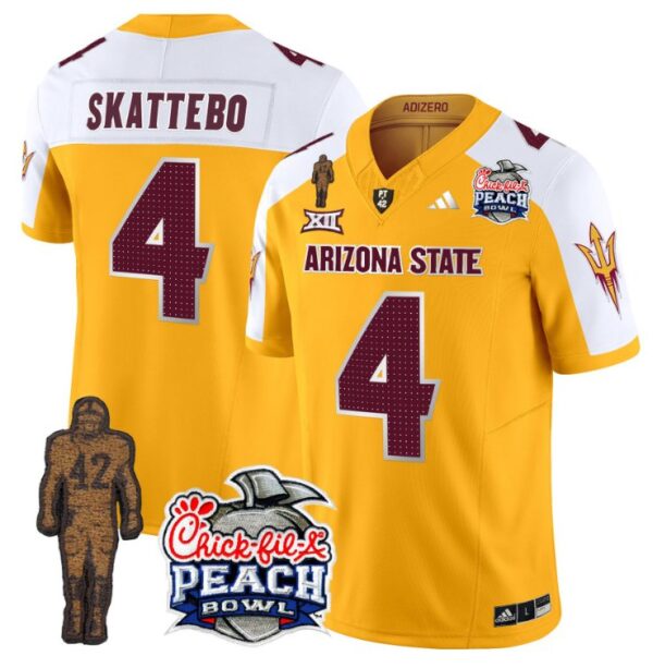 Men's Cam Skattebo Jersey #4 Arizona State Peach Bowl Patch Football V2 Gold Alternate