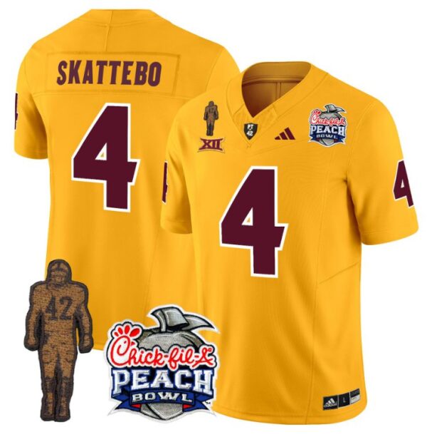 Men's Cam Skattebo Jersey #4 Sun Devils Pat Tillman Peach Bowl Patch Gold