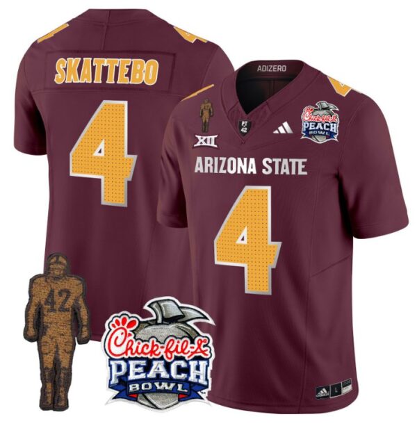 Men's Cam Skattebo Jersey #4 Arizona State Peach Bowl Patch Football V2 Maroon