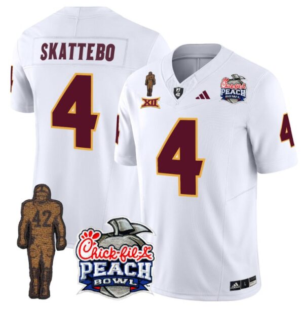 Men's Cam Skattebo Jersey #4 Sun Devils Pat Tillman Peach Bowl Patch White