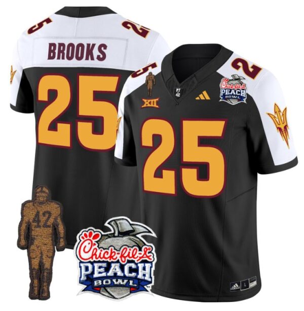 Men's DeCarlos Brooks Jersey #25 Sun Devils Pat Tillman Peach Bowl Patch Black Alternate