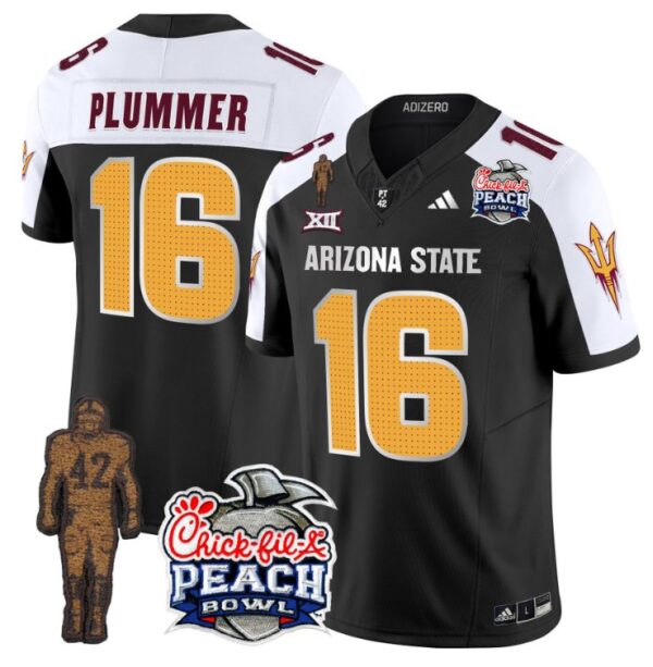 Men's Jake Plummer Jersey #16 Arizona State Peach Bowl Patch Football V2 Black Alternate