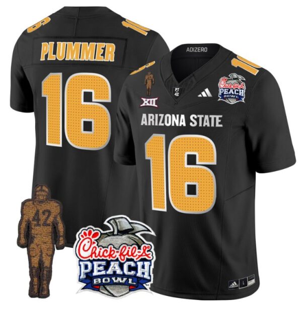Men's Jake Plummer Jersey #16 Arizona State Peach Bowl Patch Football V2 Black
