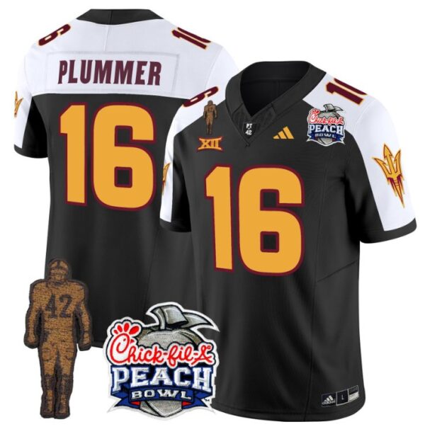 Men's Jake Plummer Jersey #16 Sun Devils Pat Tillman Peach Bowl Patch Black ALternate