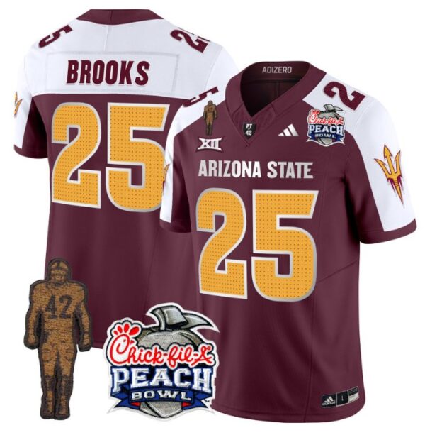 Men's DeCarlos Brooks Jersey #25 Arizona State Peach Bowl Patch Football V2 Maroon Alternate