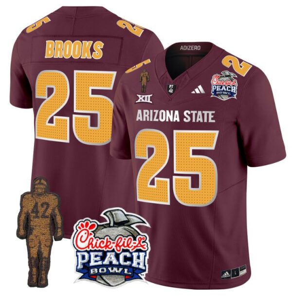 Men's DeCarlos Brooks Jersey #25 Arizona State Peach Bowl Patch Football V2 Maroon