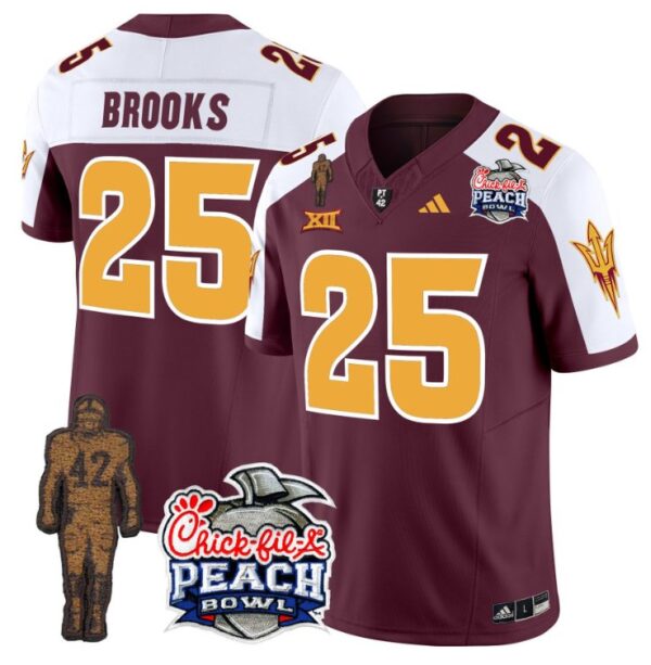 Men's DeCarlos Brooks Jersey #25 Sun Devils Pat Tillman Peach Bowl Patch Maroon Alternate