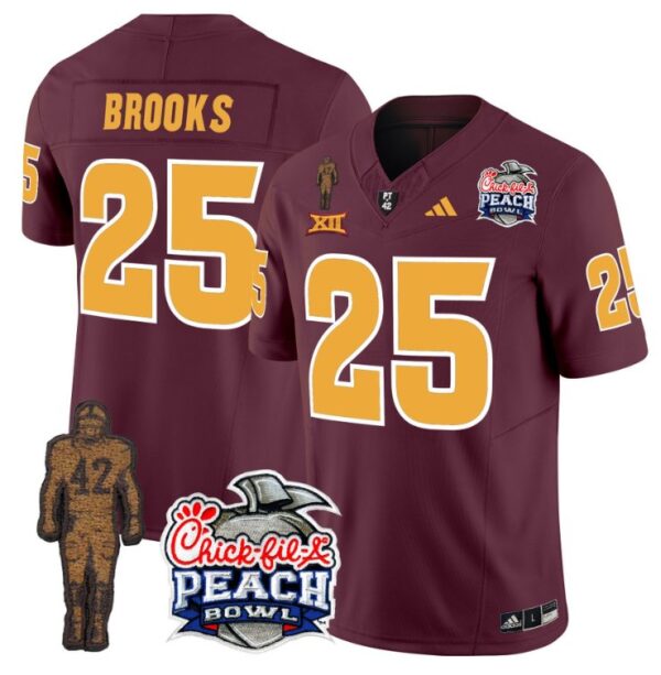 Men's DeCarlos Brooks Jersey #25 Sun Devils Pat Tillman Peach Bowl Patch Maroon