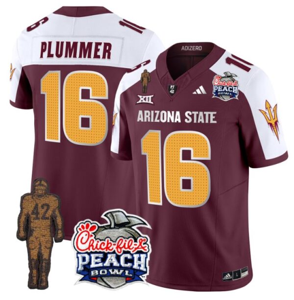 Men's Jake Plummer Jersey #16 Arizona State Peach Bowl Patch Football V2 Maroon Alternate