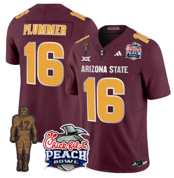 Men's Jake Plummer Jersey #16 Arizona State Peach Bowl Patch Football V2 Maroon