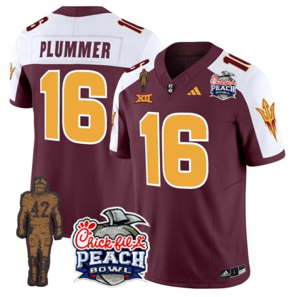 Men's Jake Plummer Jersey #16 Sun Devils Pat Tillman Peach Bowl Patch Maroon Alternate
