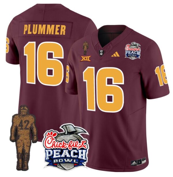 Men's Jake Plummer Jersey #16 Sun Devils Pat Tillman Peach Bowl Patch Maroon