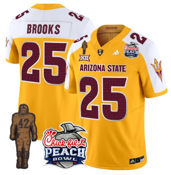 Men's DeCarlos Brooks Jersey #25 Arizona State Peach Bowl Patch Football V2 Gold Alternate