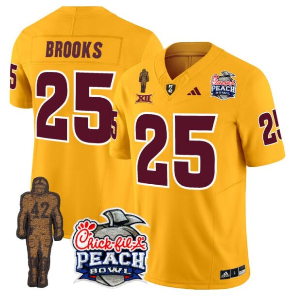 Men's DeCarlos Brooks Jersey #25 Sun Devils Pat Tillman Peach Bowl Patch Gold