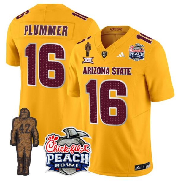 Men's Jake Plummer Jersey #16 Arizona State Peach Bowl Patch Football V2 Gold