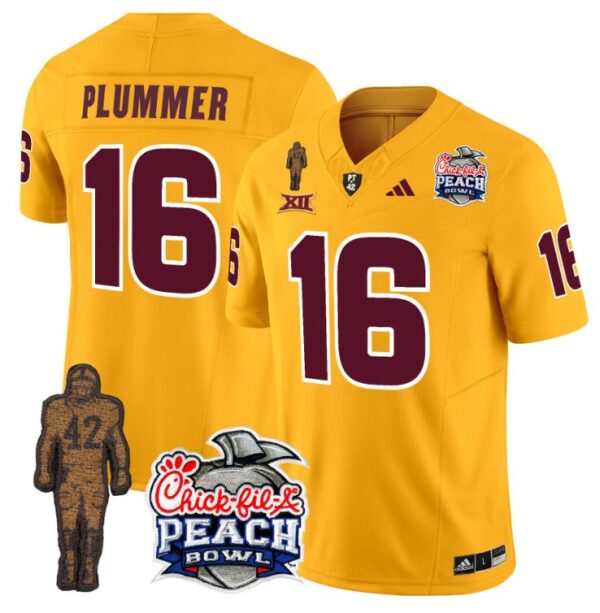 Men's Jake Plummer Jersey #16 Sun Devils Pat Tillman Peach Bowl Patch Gold