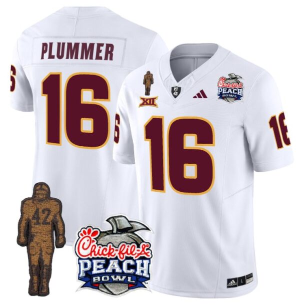 Men's Jake Plummer Jersey #16 Sun Devils Pat Tillman Peach Bowl Patch White