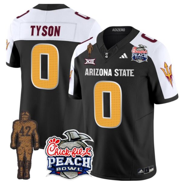 Men's Jordyn Tyson Jersey #0 Arizona State Peach Bowl Patch Football V2 Black Alternate