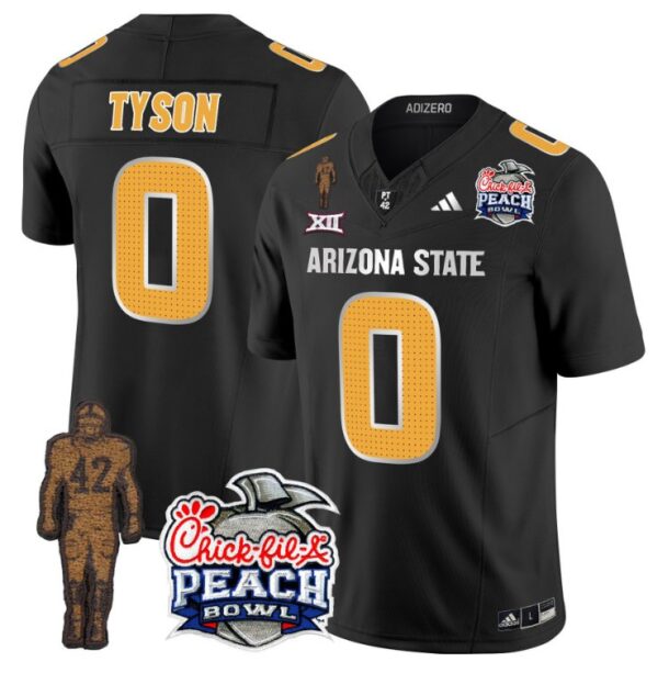 Men's Jordyn Tyson Jersey #0 Arizona State Peach Bowl Patch Football V2 Black