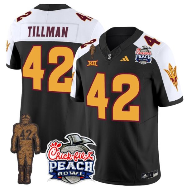 Men's Pat Tillman Jersey #42 Arizona State Peach Bowl Patch Football Black Alternate