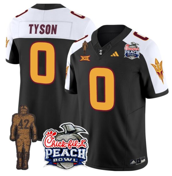 Men's Jordyn Tyson Jersey #0 Sun Devils Pat Tillman Peach Bowl Patch Black Alternate