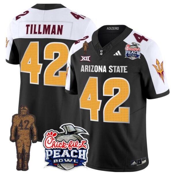 Men's Pat Tillman Jersey #42 Arizona State Peach Bowl Patch Football V2 Black Alternate
