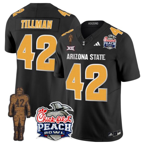 Men's Pat Tillman Jersey #42 Arizona State Peach Bowl Patch Football V2 Black