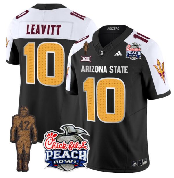 Men's Sam Leavitt Jersey #10 Arizona State Peach Bowl Patch Football V2 Black Alternate