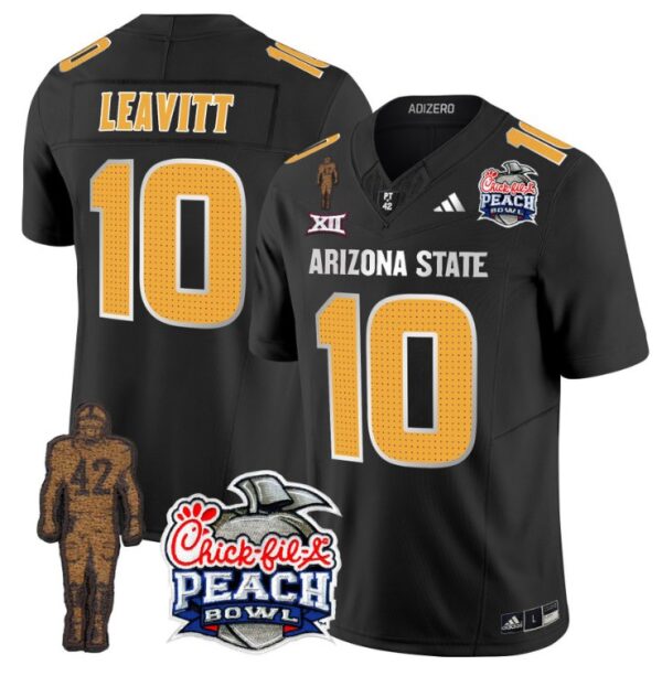 Men's Sam Leavitt Jersey #10 Arizona State Peach Bowl Patch Football V2 Black