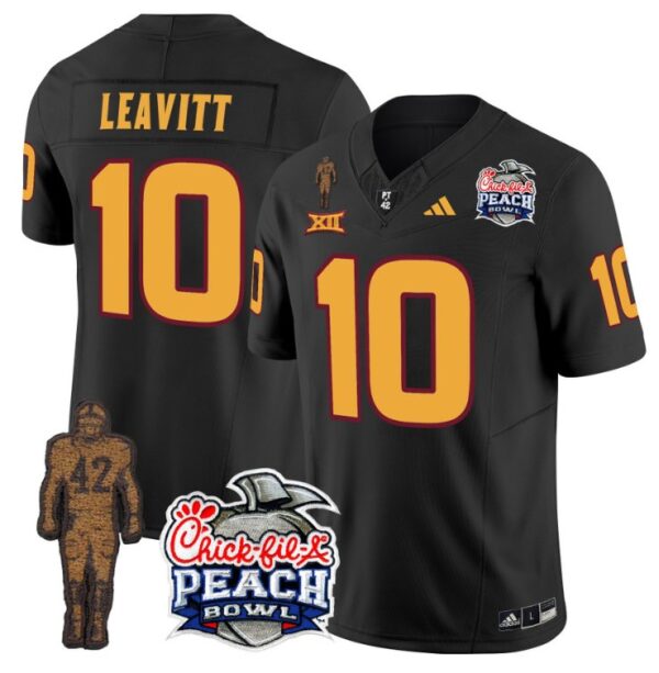 Men's Sam Leavitt Jersey #10 Sun Devils Pat Tillman Peach Bowl Patch Black