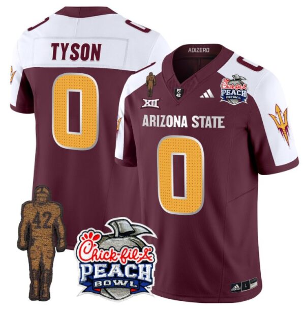 Men's Jordyn Tyson Jersey #0 Arizona State Peach Bowl Patch Football V2 Maroon Alternate