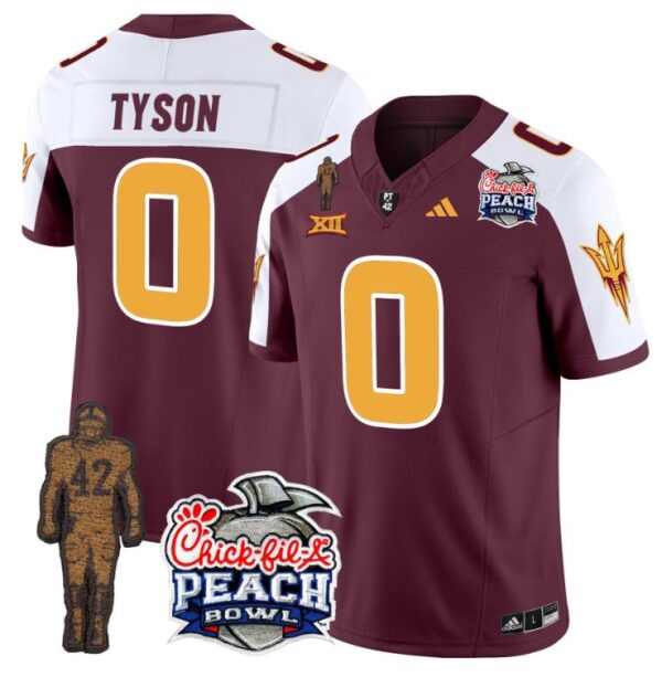 Men's Jordyn Tyson Jersey #0 Sun Devils Pat Tillman Peach Bowl Patch Maroon Alternate