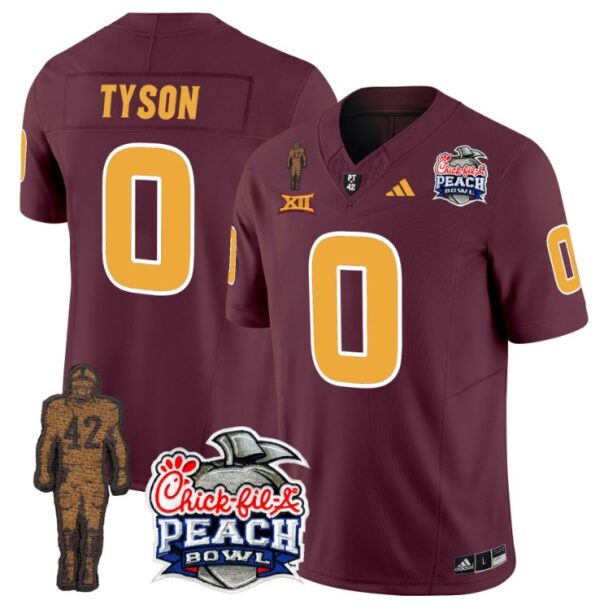 Men's Jordyn Tyson Jersey #0 Sun Devils Pat Tillman Peach Bowl Patch Maroon