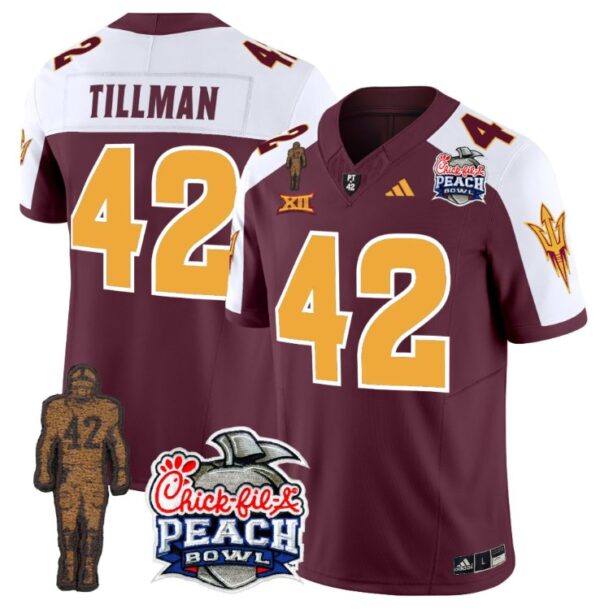 Men's Pat Tillman Jersey #42 Arizona State Peach Bowl Patch Football Maroon Alternate