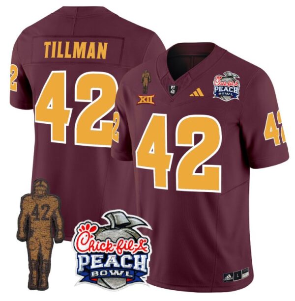 Men's Pat Tillman Jersey #42 Arizona State Peach Bowl Patch Football Maroon