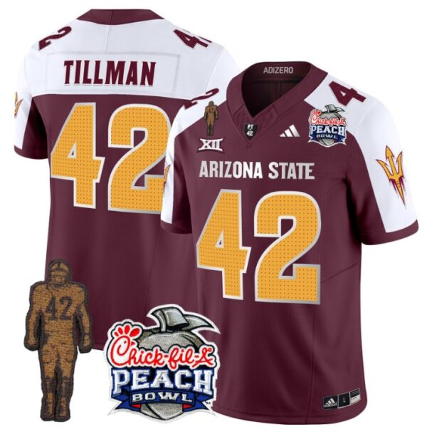 Men's Pat Tillman Jersey #42 Arizona State Peach Bowl Patch Football V2 Maroon Alternate