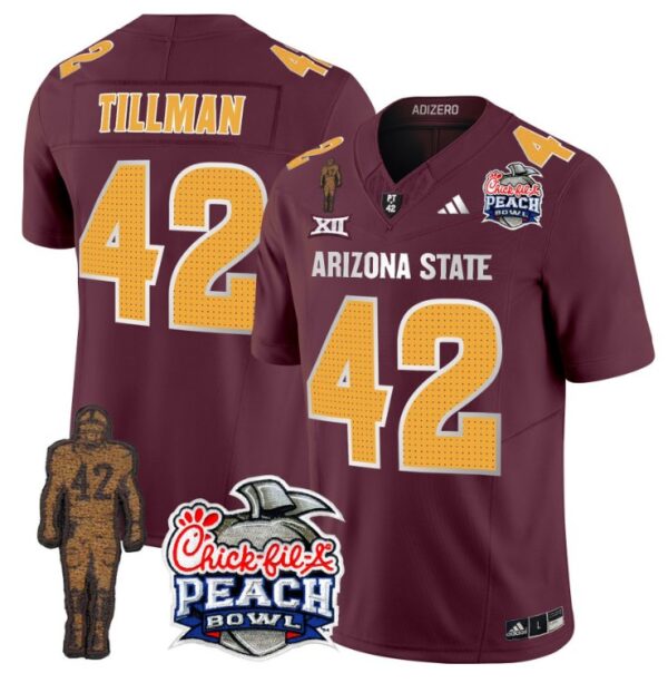 Men's Pat Tillman Jersey #42 Arizona State Peach Bowl Patch Football V2 Maroon
